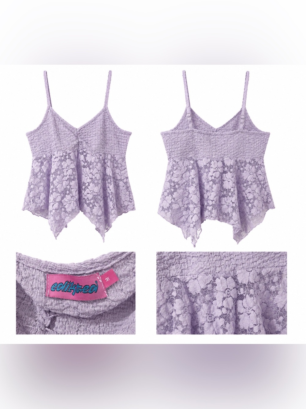 Edikted Lavender Lace Handkerchief Hem Tank Top